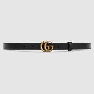 Gucci Slim Leather Belt Gold Double G Buckle